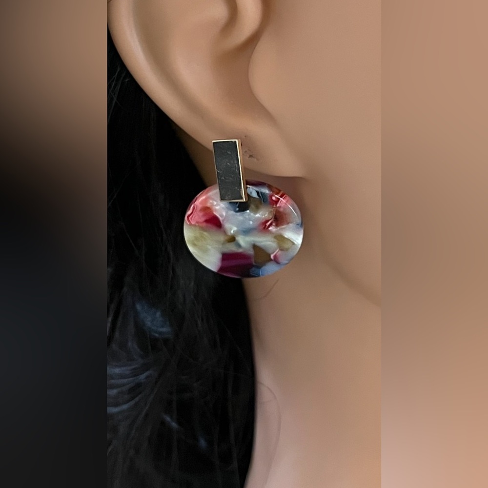 Acrylic colorful pierced earrings - gold tone jewelry